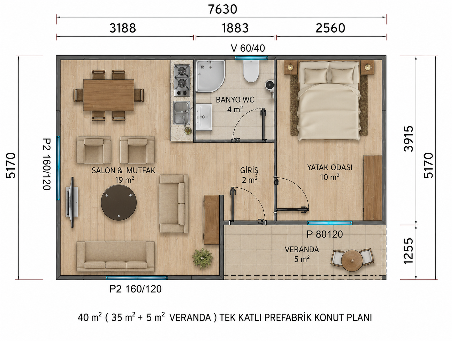 40 m² Prefabrik Ev