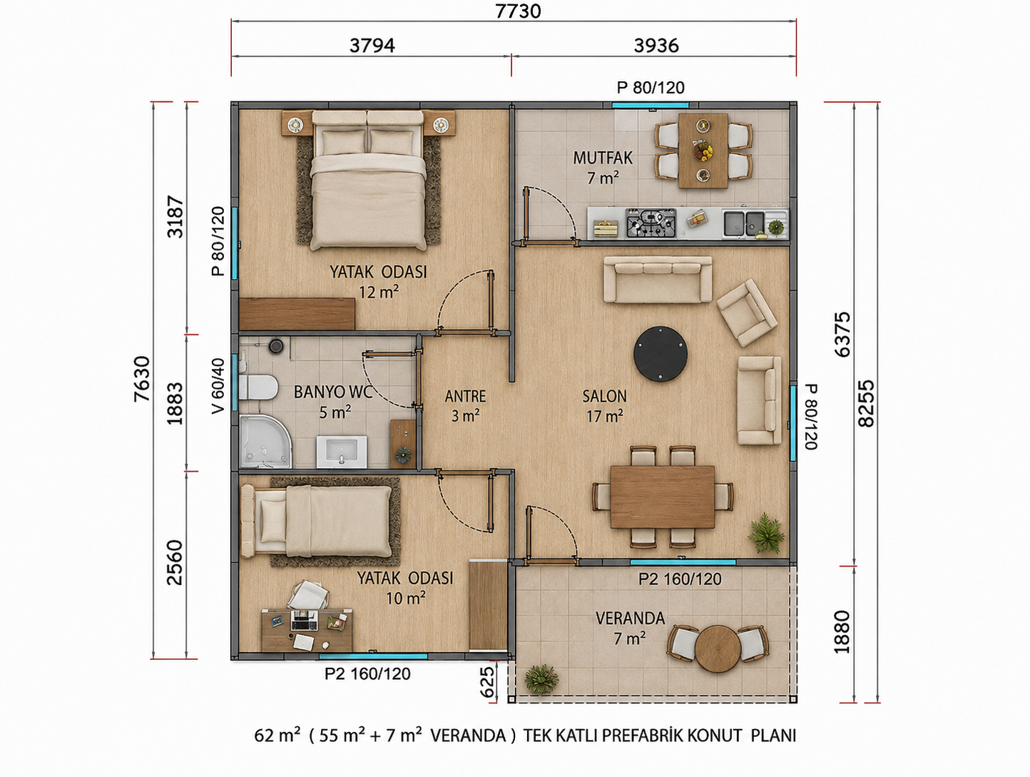 62 m² Prefabrik Ev