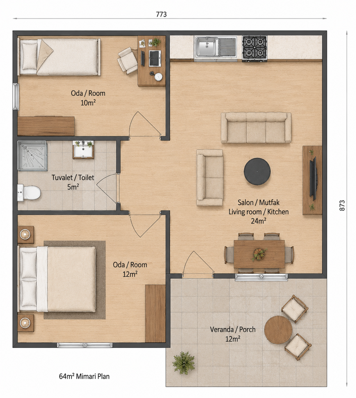 64 m² Prefabrik Ev