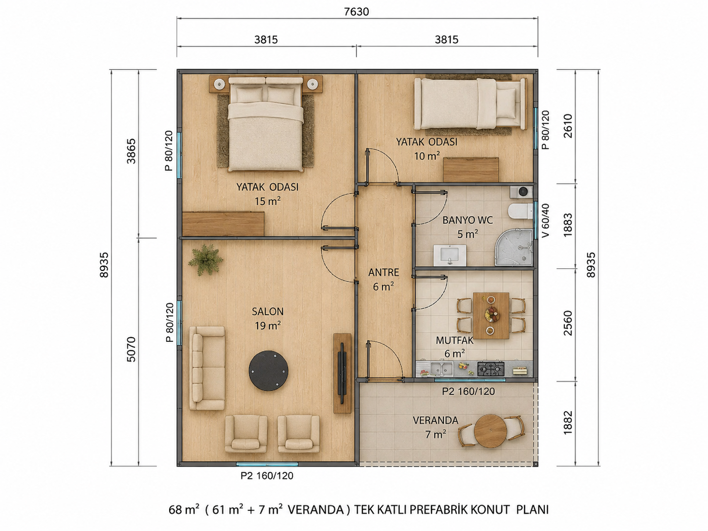 68 m² Prefabrik Ev