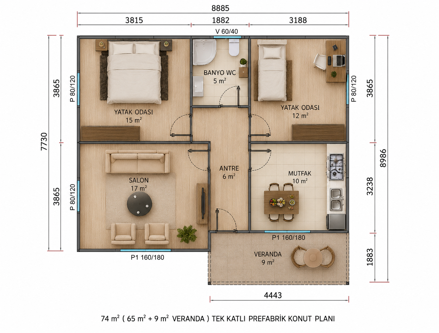 74 m² Prefabrik Ev