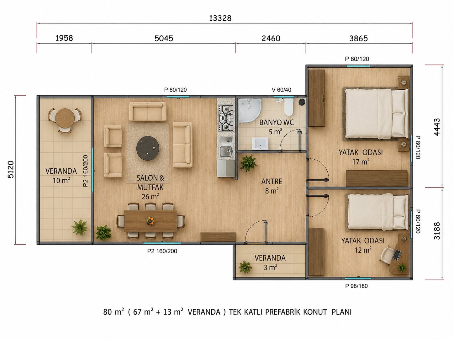 80 m² Prefabrik Ev