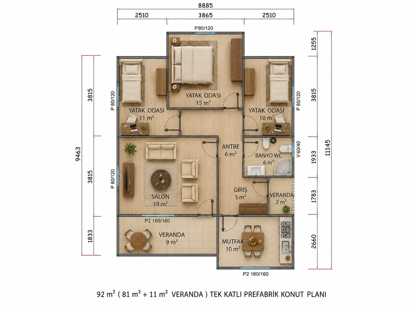 92 m² Prefabrik Ev