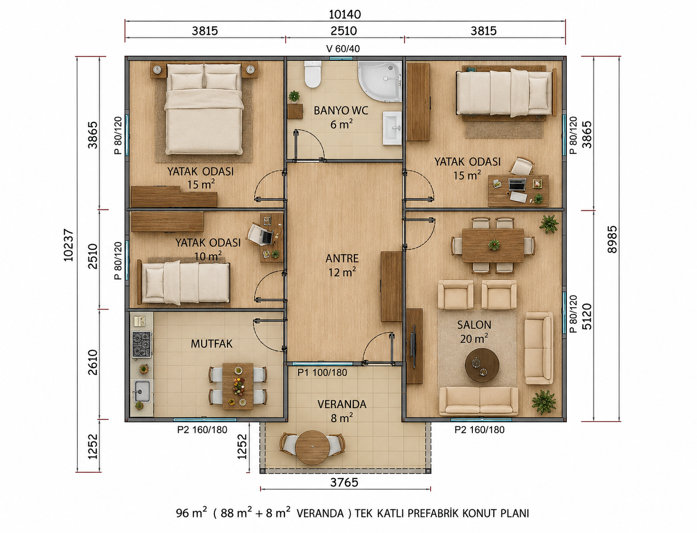96 m² Prefabrik Ev